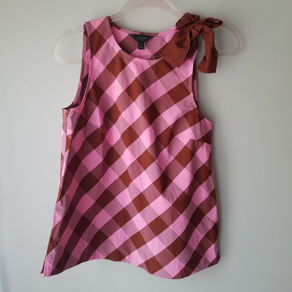 J. Crew Tie Sleeve Plaid Tank Top NWT Size 0